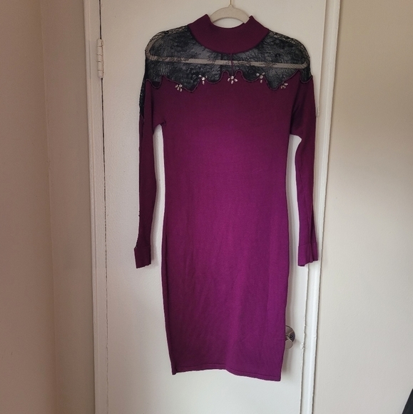 𝅺VENUS Lace Detail Sweater Dress Venus Lace Detail Sweater Dress Venus Lace - Picture 4 of 16